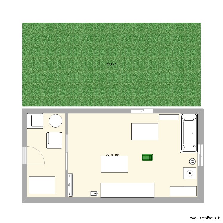 salon charlène. Plan de 1 pièce et 29 m2