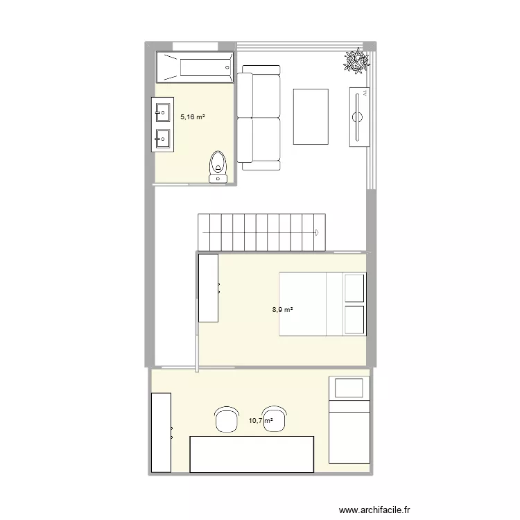 R+1 Q2 BAC1. Plan de 3 pièces et 25 m²