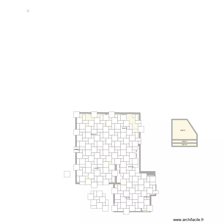 Calepinage 3 dimensions chambre bleue. Plan de 9  et 61 m²