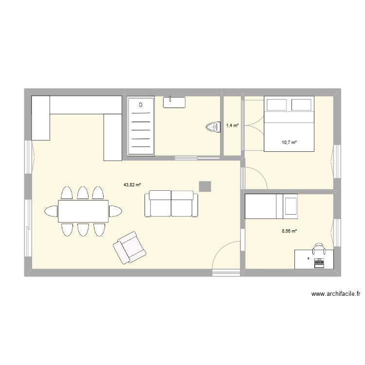 Isa. Plan de 4 pièces et 64 m2