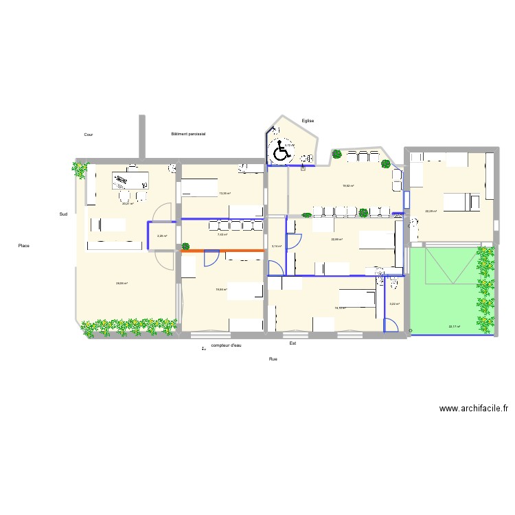 pour clinique 06/25. Plan de 16 pièces et 317 m2