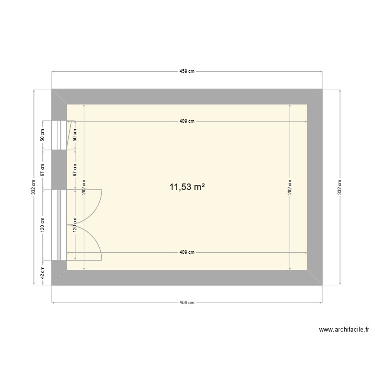 dressing. Plan de 1 pièce et 12 m2