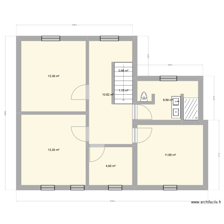 Maison Petit Waret 1 Etage. Plan de 8 pièces et 62 m2