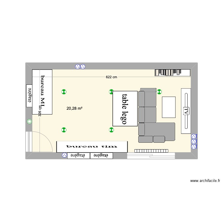 Salle de jeux. Plan de 1 pièce et 20 m2
