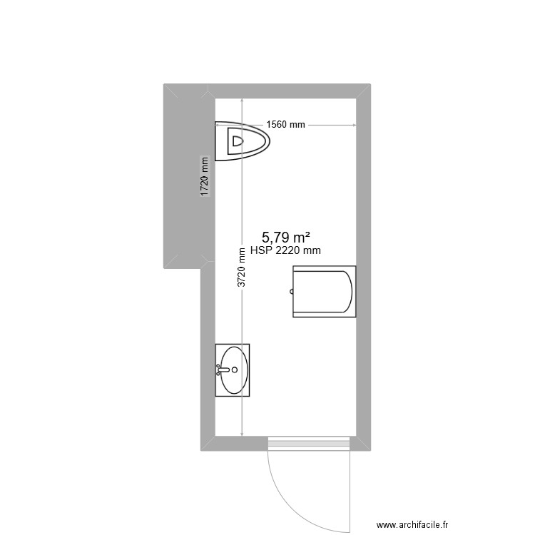 Mercure - WC après. Plan de 2 pièces et 6 m2
