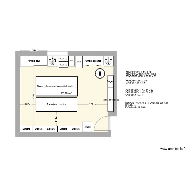 GAR. Plan de 1 pièce et 22 m2