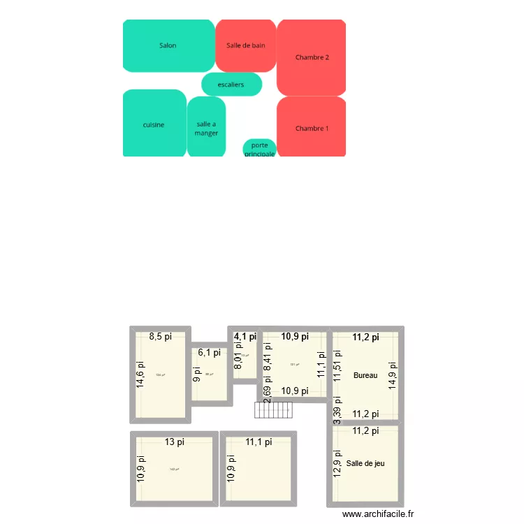 Maison. Plan de 8  et 84 m²