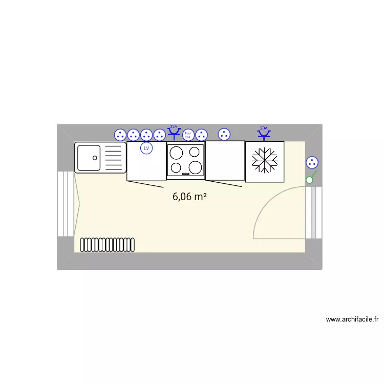 Cuisine. Plan de 1 et 6 m² Cuisine. Plan de 1 et 6 m²