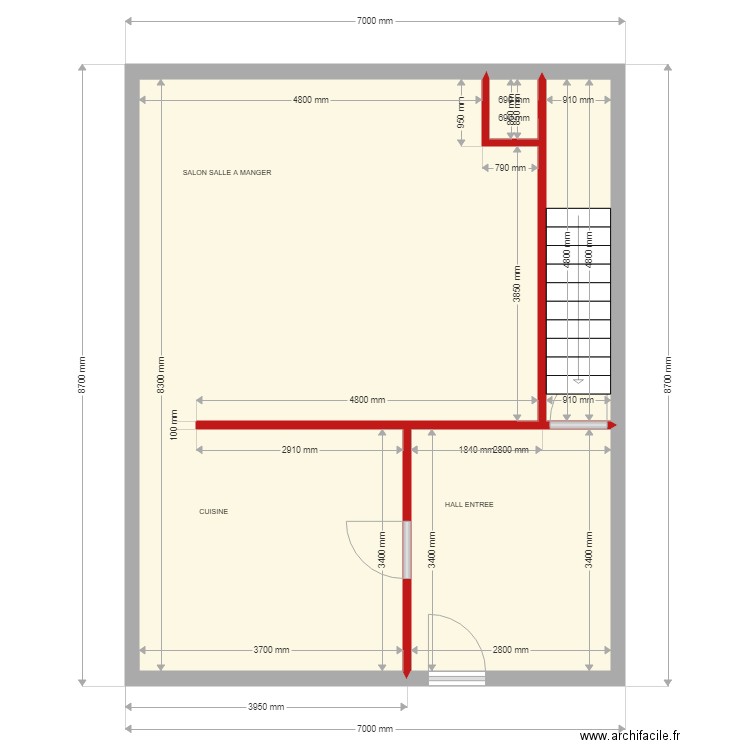 Plan rez chauffage . Plan de 4 pièces et 53 m2