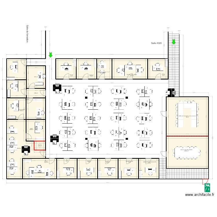 Open space V23. Plan de 21 pièces et 263 m2
