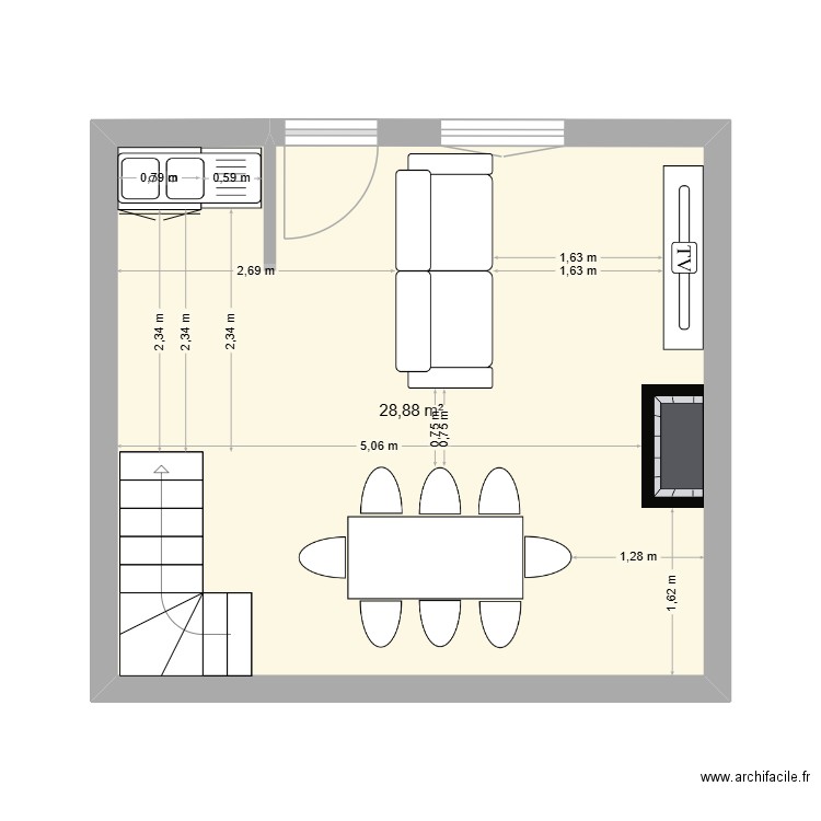 MAISON MODIF. Plan de 1 pièce et 29 m2