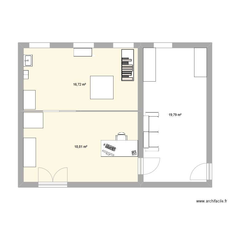 ess. Plan de 3 pièces et 55 m2