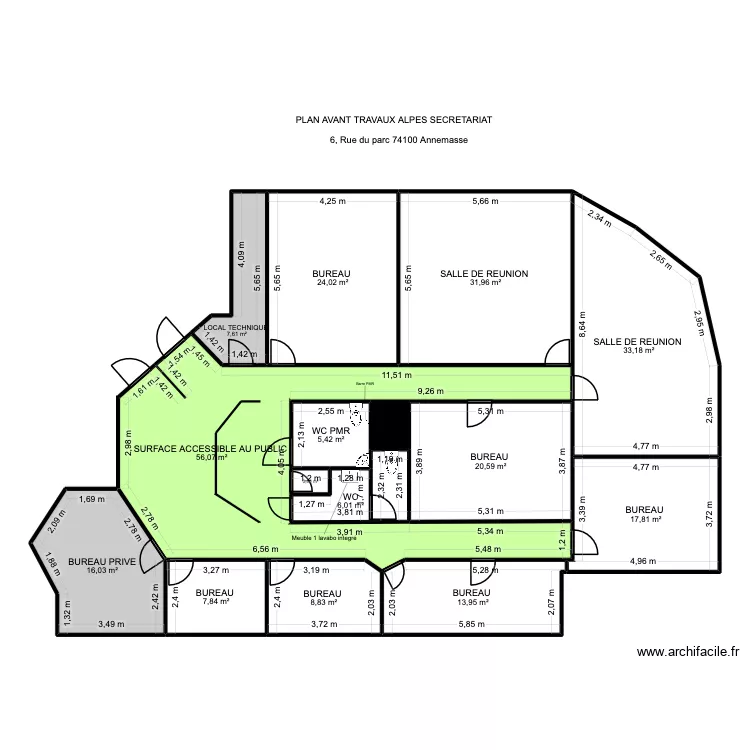 PLAN AVANT TRAVAUX ALPES SECRETARIAT. Plan de 15  et 252 m²