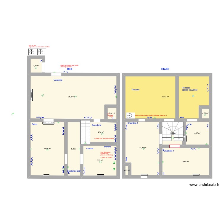 MAISON - elec. Plan de 14 pièces et 117 m2