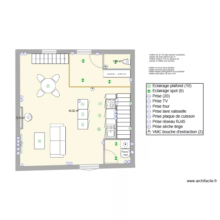 plan 1er v2 elec. Plan de 3  et 45 m²