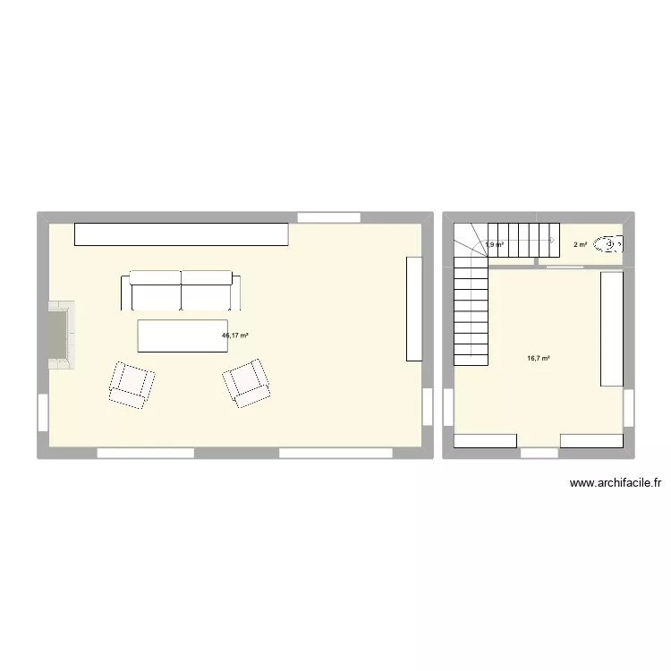 Salon + entr&eacute;e. Plan de 4  et 67 m²