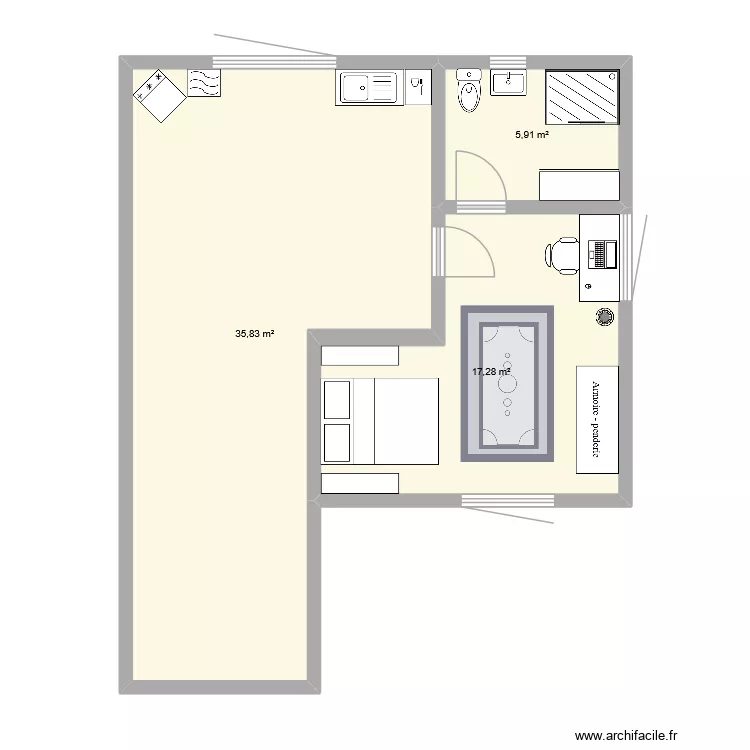 studio. Plan de 3 pièces et 59 m² studio. Plan de 3 pièces et 59 m²