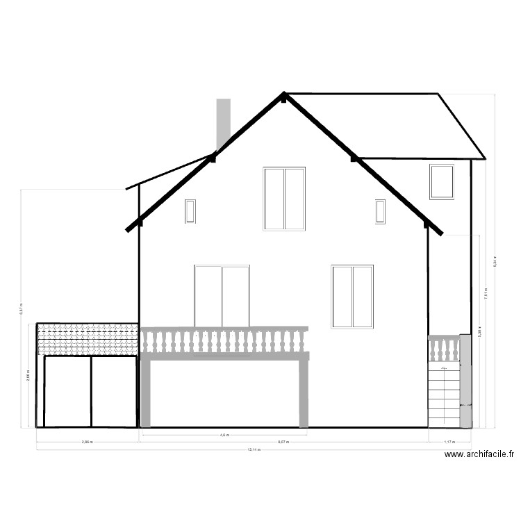 facade sud. Plan de 0 pièce et 0 m2