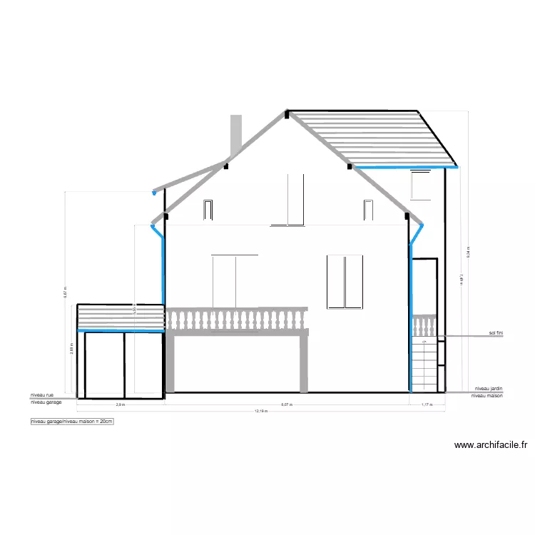 facade sud. Plan de facade sud. Plan de