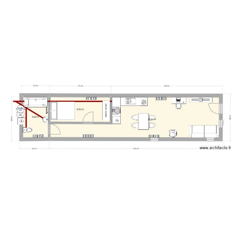 Silo 6. Plan de 3 pièces et 45 m2