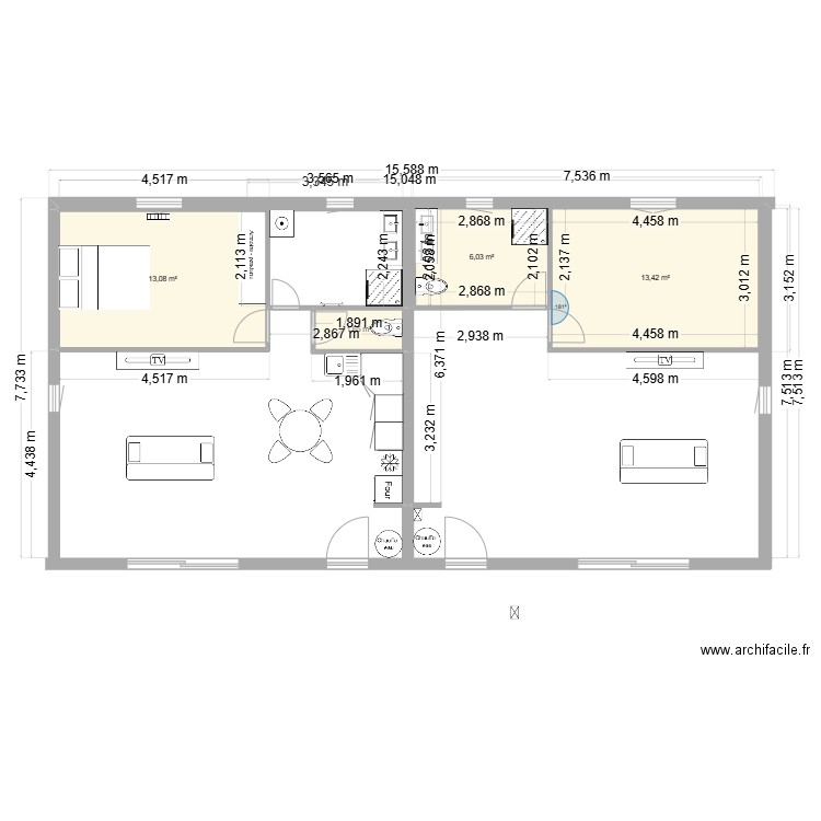 nouveau. Plan de 4 pièces et 34 m2