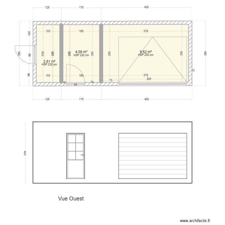 Pool House Vue Ouest fond. Plan de 3 pièces et 16 m2