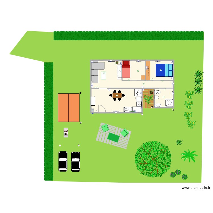 mobilhome. Plan de 5 pièces et 45 m2