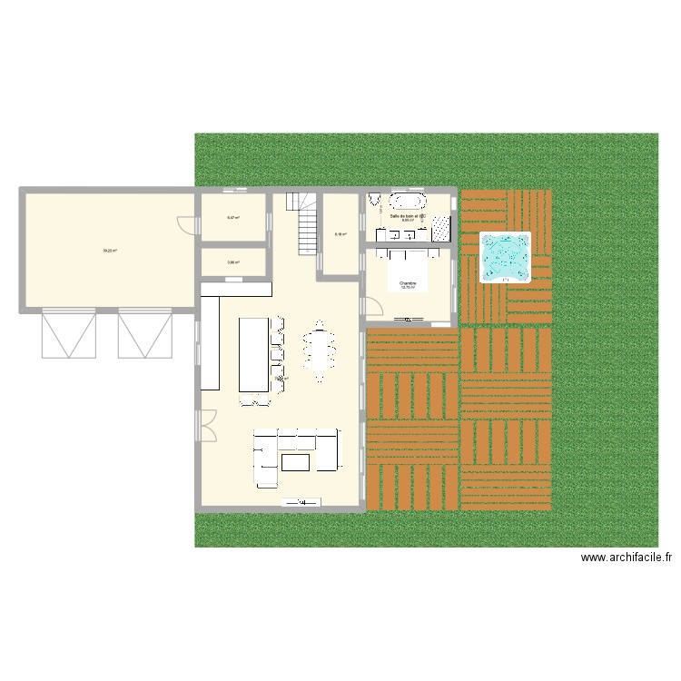 RDC. Plan de 7 pièces et 157 m2