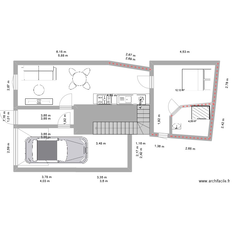 rez. Plan de 3 pièces et 23 m2