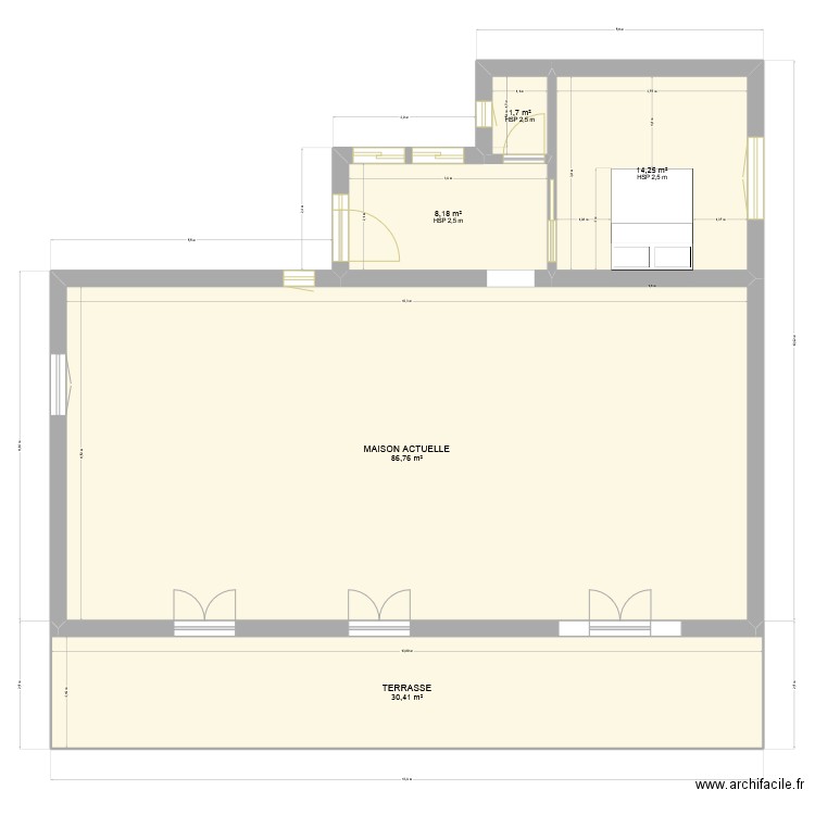 Agrandissement  - Version réduite - Fermée. Plan de 5 pièces et 141 m2