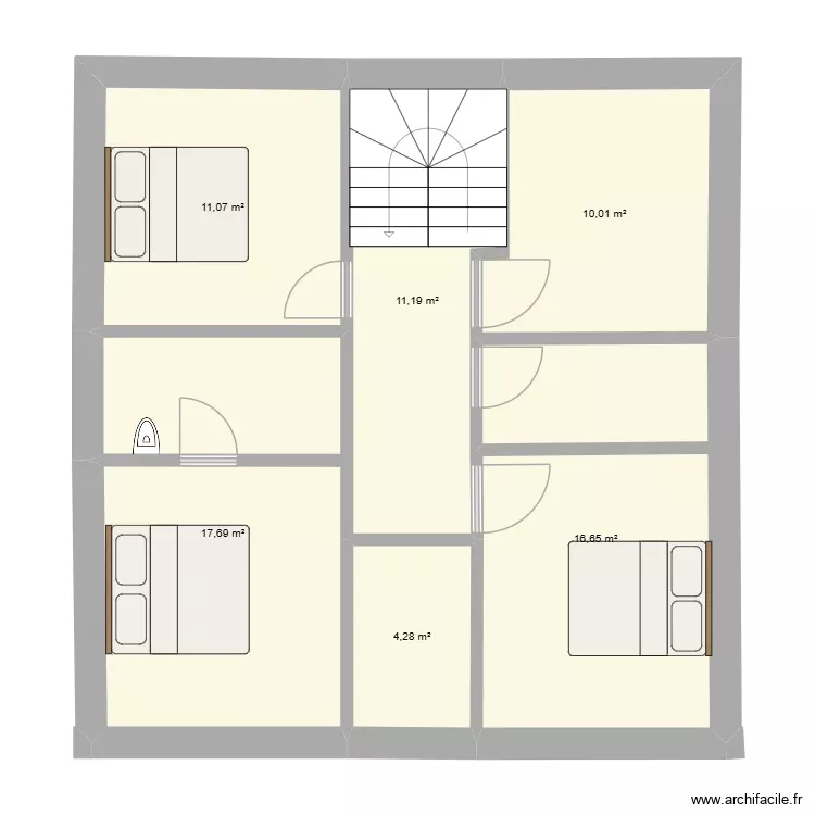 &eacute;tage. Plan de 5 Pièces et 52 m²
