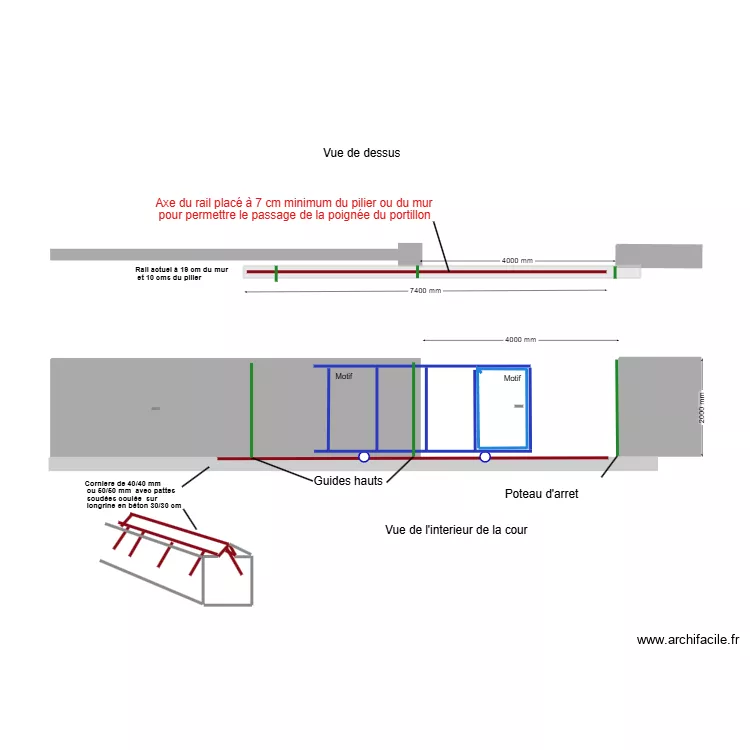 plan pose rail coulissant droit maçonneries 400 cm. Plan de plan pose rail coulissant droit maçonneries 400 cm. Plan de