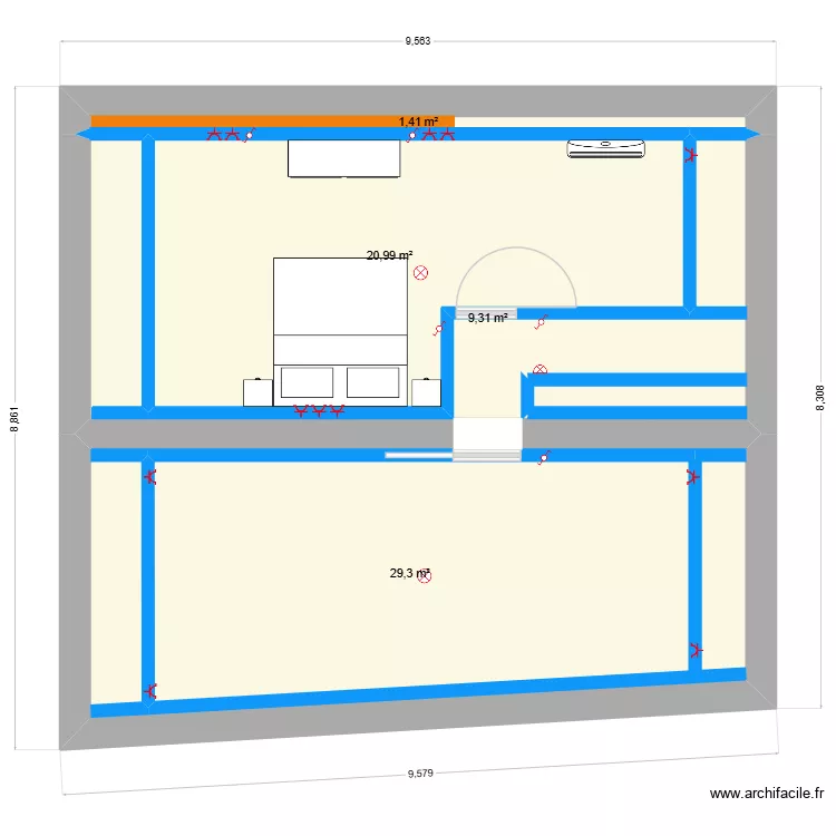 chambre parentale Pallier V2. Plan de 4  et 61 m²