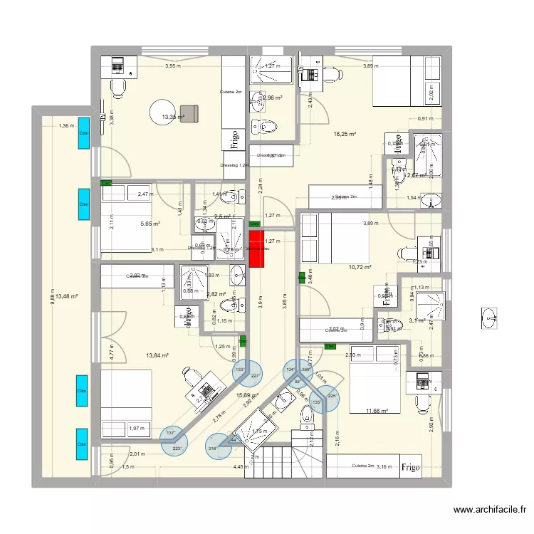 Saint-agne 1er &eacute;tage APRES V4 reduction T2. Plan de 13  et 115 m²
