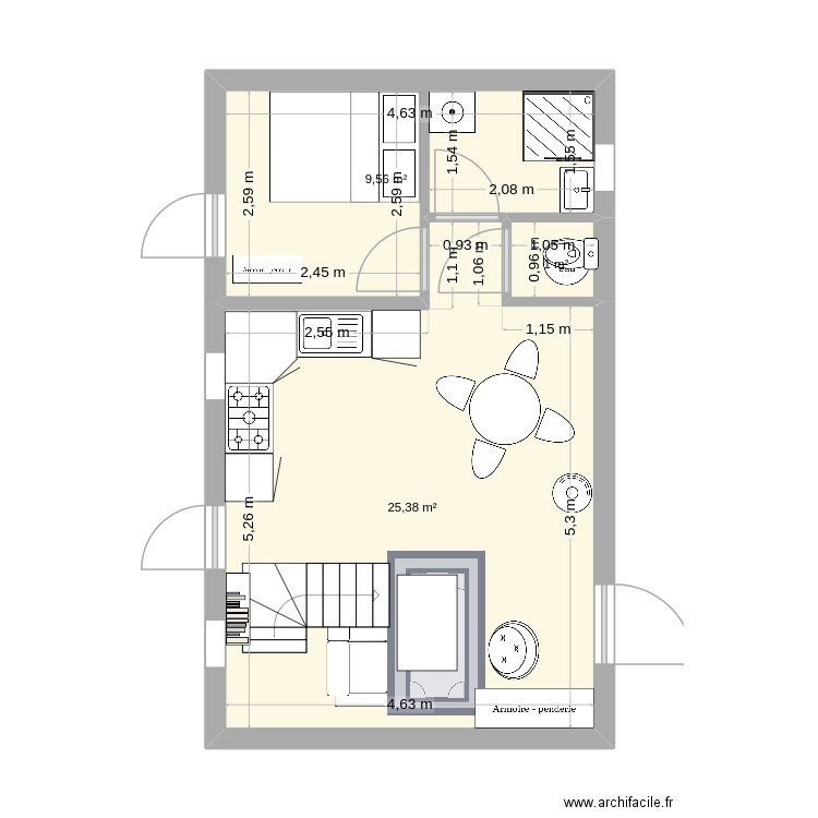 projet 4. Plan de 3 pièces et 36 m2