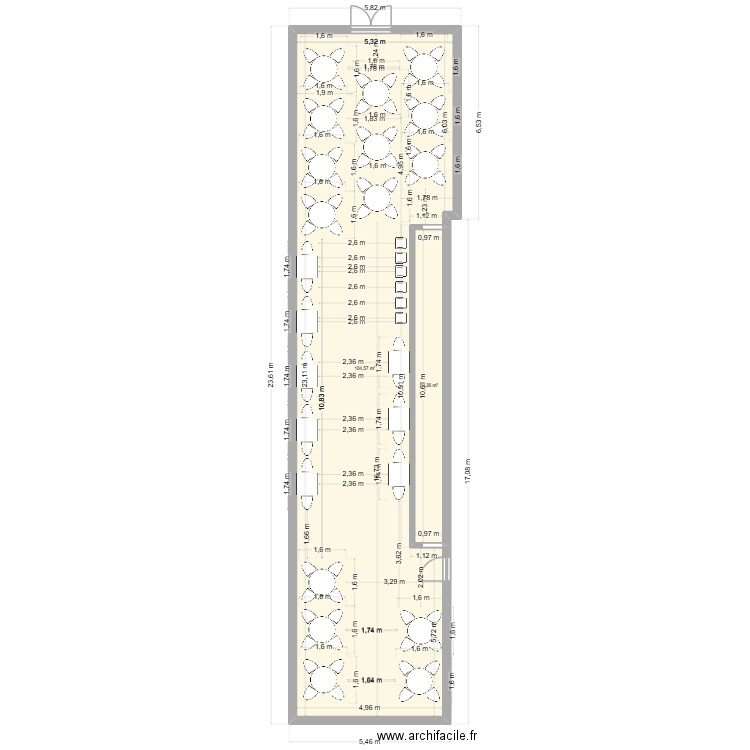 Bistrot. Plan de 2 pièces et 115 m2