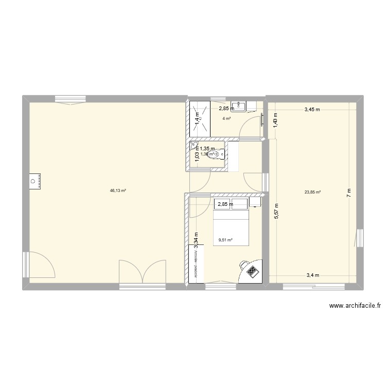 maison2. Plan de 5 pièces et 85 m2