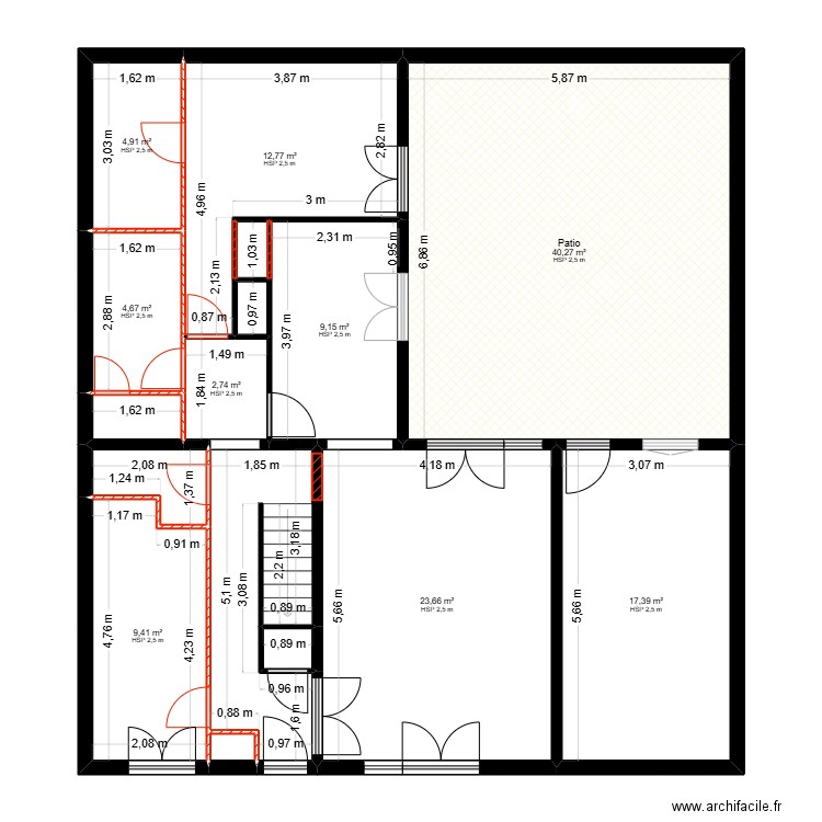 PLAN REZ-DE-CHAUSSEE - CLOISONS. Plan de 16 pièces et 140 m2