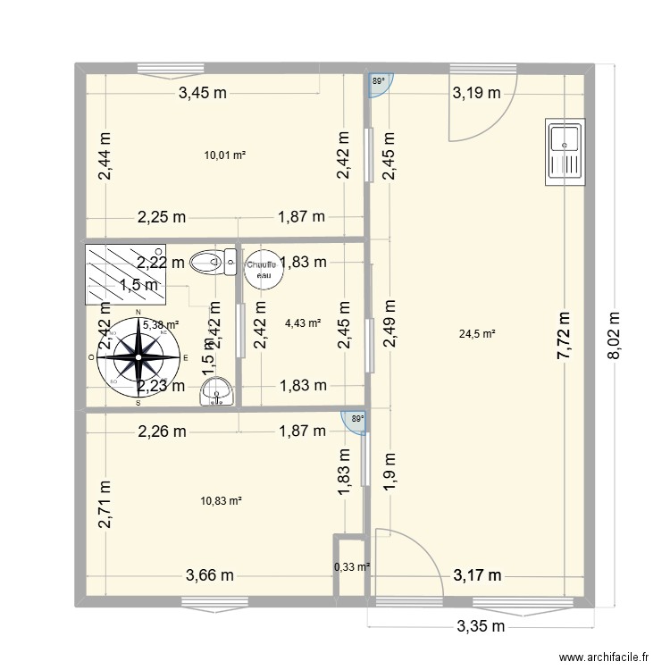 premier jet maison23. Plan de 6 pièces et 55 m2