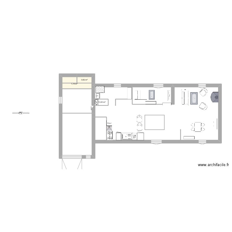 etude. Plan de 3 pièces et 3 m2