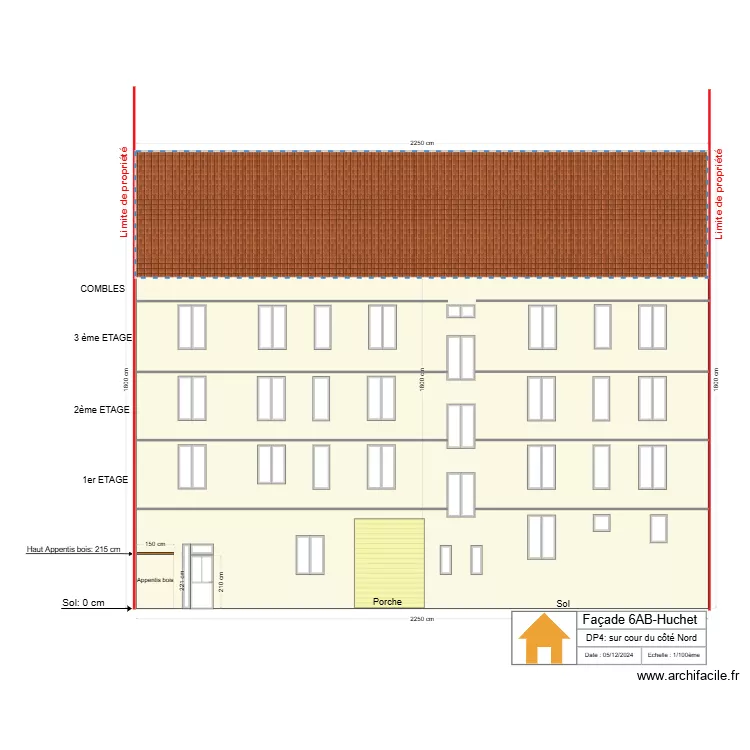 Fa&ccedil;ade Cour 6AB-Huchet. Plan de 