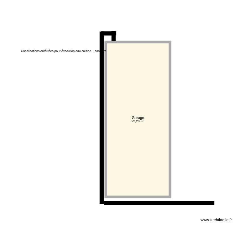 sanitaire. Plan de 1 pièce et 22 m2