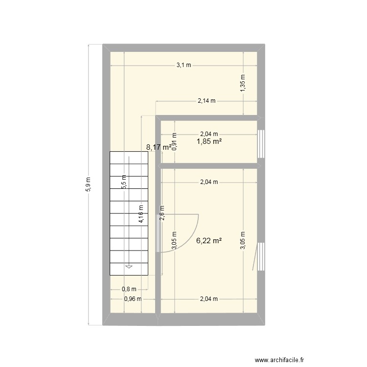 Maison Hourtin - étage. Plan de 3 pièces et 16 m2
