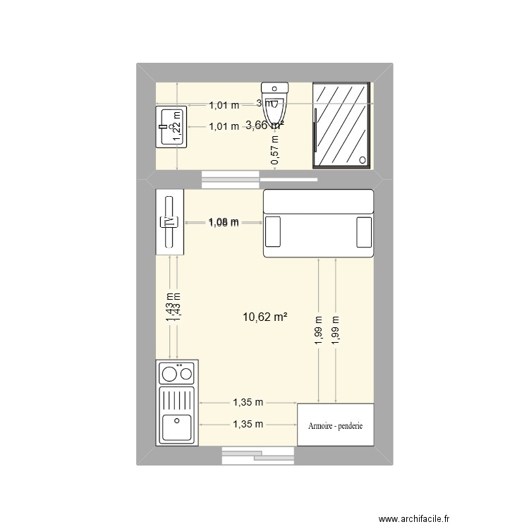 projet 1. Plan de 2 pièces et 14 m2