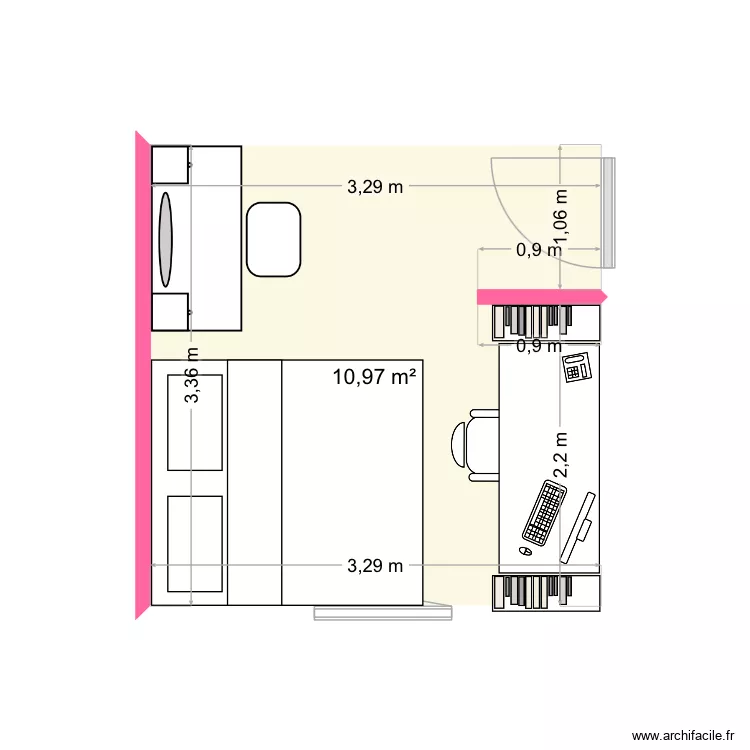 Chambre Candice. Plan de 1  et 11 m²
