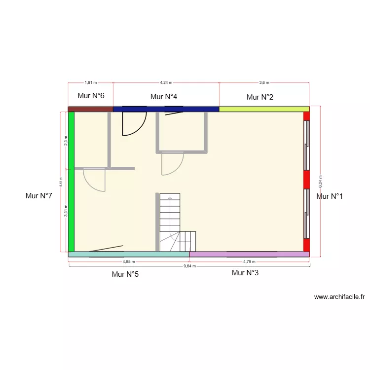 num&eacute;rotation des murs RDC. Plan de 3  et 50 m²
