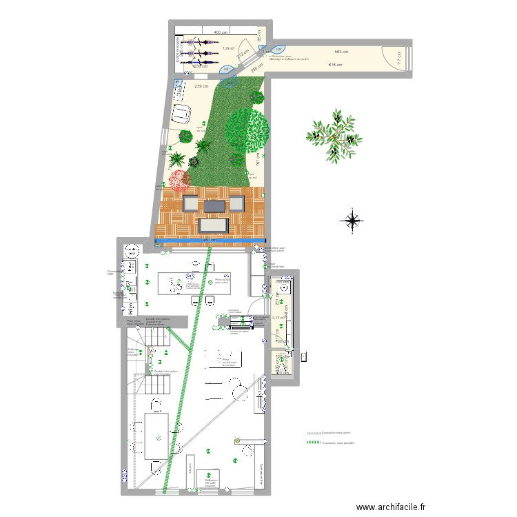 Plan RDC (nouvelle échelle). Plan de 4 pièces et 52 m2