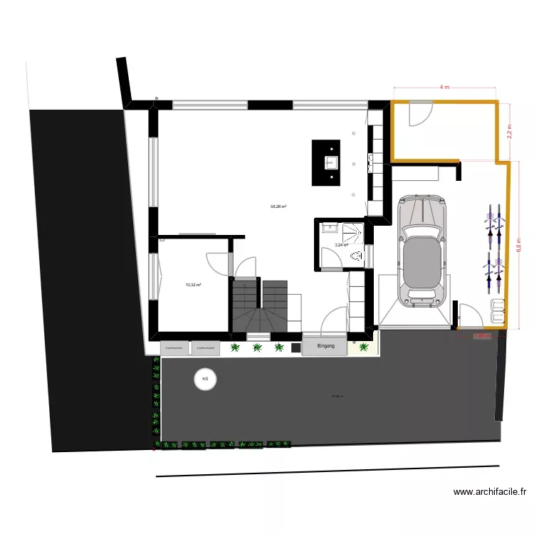 Carport V1. Plan de 3 Pièces et 76 m² Carport V1. Plan de 3 Pièces et 76 m²