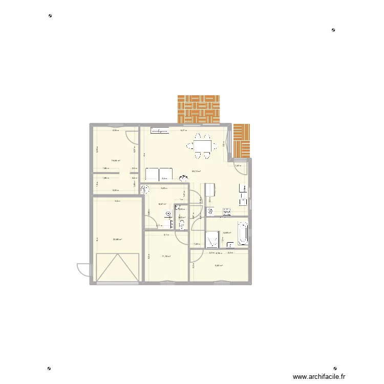 Plan B. Plan de 8  et 113 m²