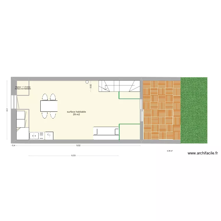 R+1 &agrave; la fin. Plan de 4  et 50 m²